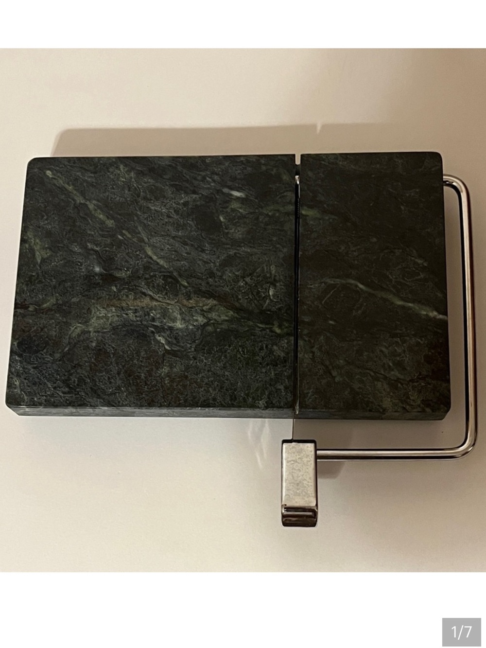 Vintage Post Modern Heavy Green Marble Cheese Slicer with Stainless Steel Wire
